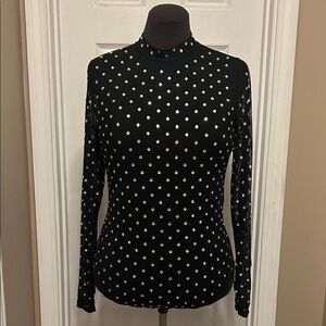 Black Mesh and Rhinestone Mock Neck Long Sleeve Bodysuit